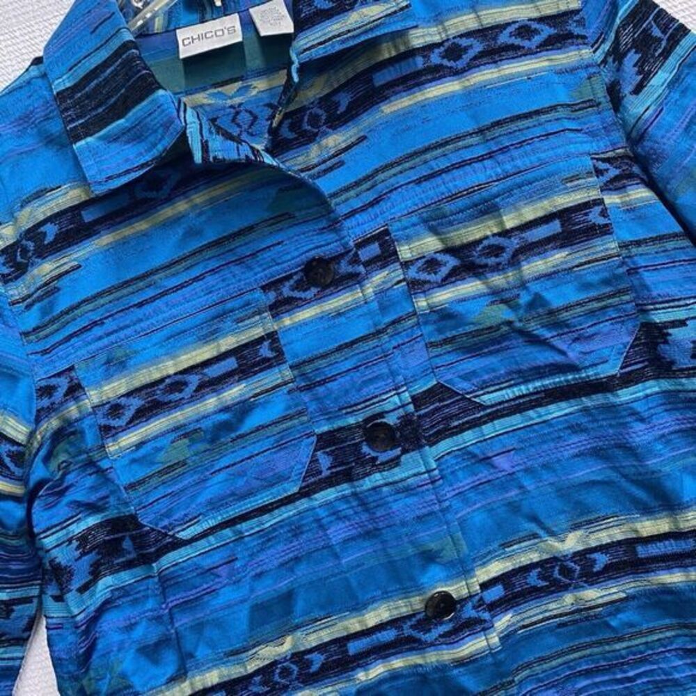 Flawed Chicos Women‎ 0 Blue SouthWestern Tribal Boho Geometric Button Up Shacket